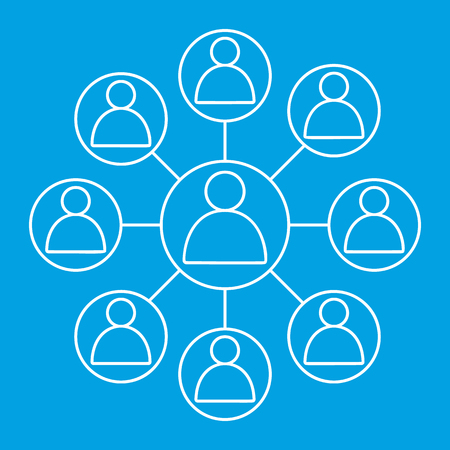 Social networks friends icon. Man in circle icons connected with lines on blue backgroundのイラスト素材