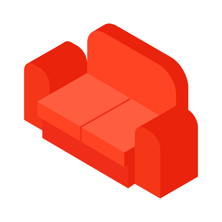 Red sofa isometric 3d icon. Single symbol on a white backgroundのイラスト素材