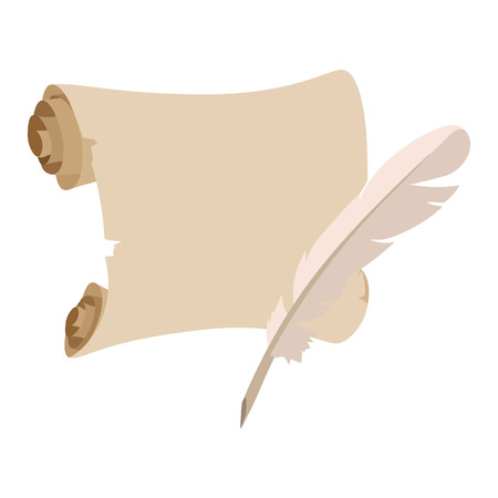 Scroll with pen cartoon icon on a white backgroundのイラスト素材
