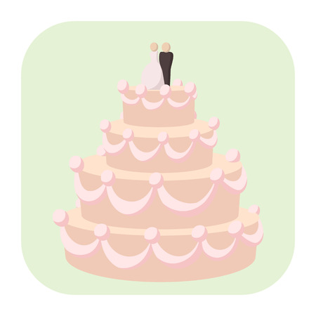 Wedding cake cartoon icon. A stylish wedding cake decorated with flowers and a bride and groom cake topper.のイラスト素材