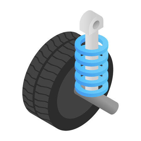 Wheel tire and shock absorber isometric 3d icon on a white backgroundのイラスト素材