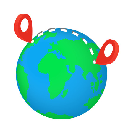 Globe earth with red pointer marks isometric 3d icon on a white backgroundのイラスト素材