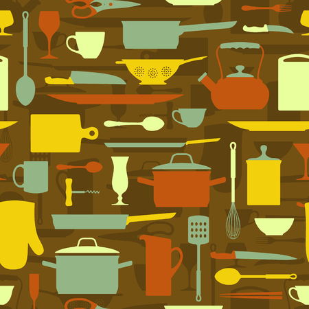 Kitchen items in retro style seamless patternのイラスト素材