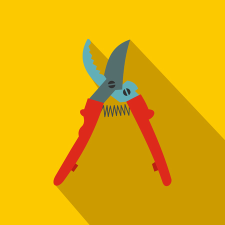 Secateurs plane icon with shadow on yellow backgroundのイラスト素材
