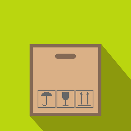 Cardboard with black fragile symbol flat icon on a green backgroundのイラスト素材