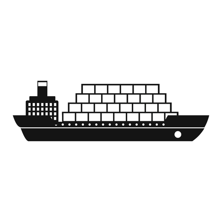Cargo ship flat black simple icon on a white backgroundのイラスト素材
