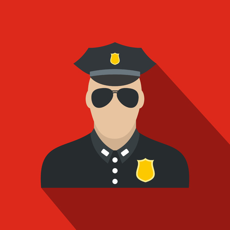 Policeman flat icon on a red backgroundのイラスト素材