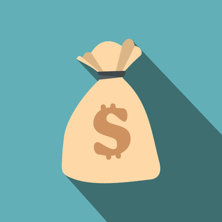 Money bag or sack flat icon with dollar sign on a blue backgroundのイラスト素材