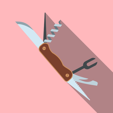 Pocket knife with lots of tools flat icon on a pink backgroundのイラスト素材