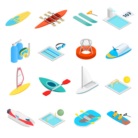 Water sport isometric 3d icons set isolated on white backgroundのイラスト素材