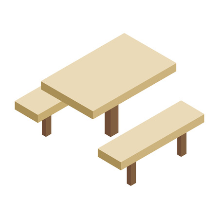 Wooden table and bench 3d isometric icon isolated on a white backgroundのイラスト素材
