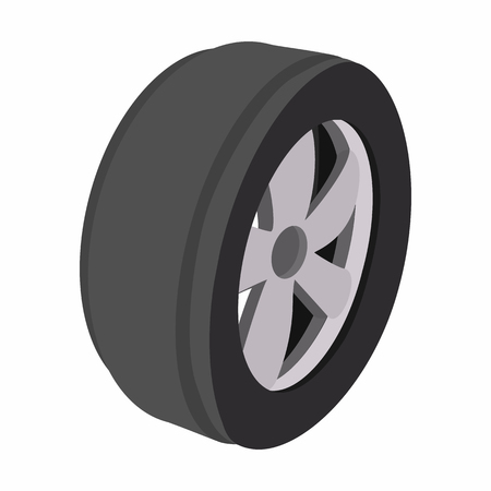 Wheel cartoon illustration. Single balck and grey symbol on a white backgroundのイラスト素材