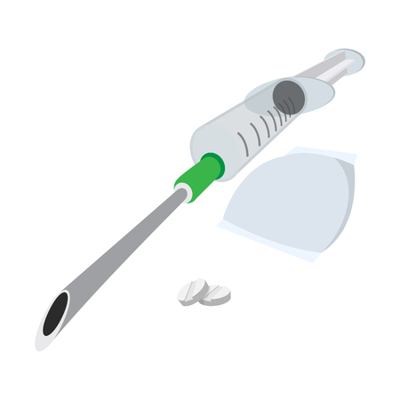 Syringe and tablets cartoon icon on a white backgroundのイラスト素材