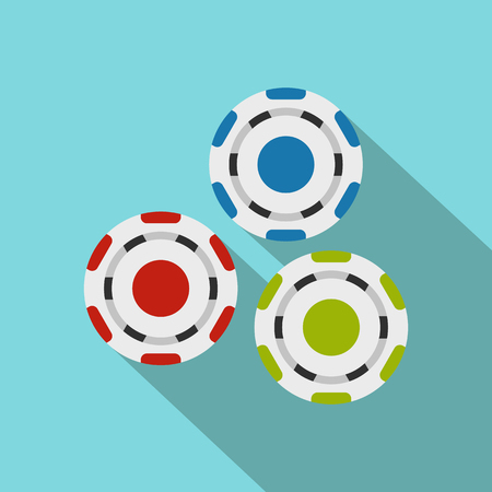 Red, blue and green casino tokens flat icon on a blue backgroundのイラスト素材