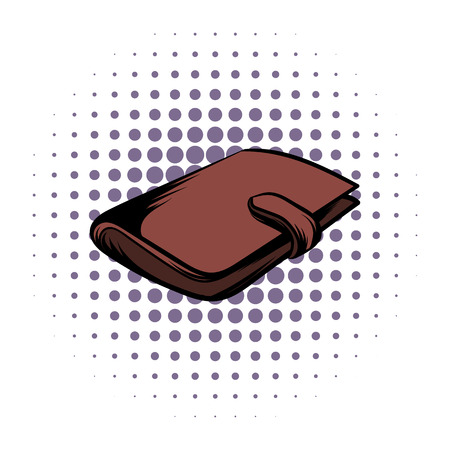 Brown wallet with card and cash comics icon on a white backgroundのイラスト素材