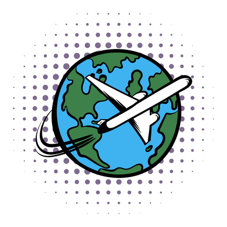 Traveling by a plane comics icon on a white backgroundのイラスト素材