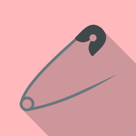 Open safety pin flat icon on a pink backgroundのイラスト素材