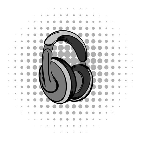 Big headphones grey comics icon. Musical equipment on a white backgroundのイラスト素材