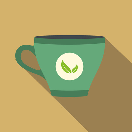 Green tea cup flat icon on a beige backgroundのイラスト素材