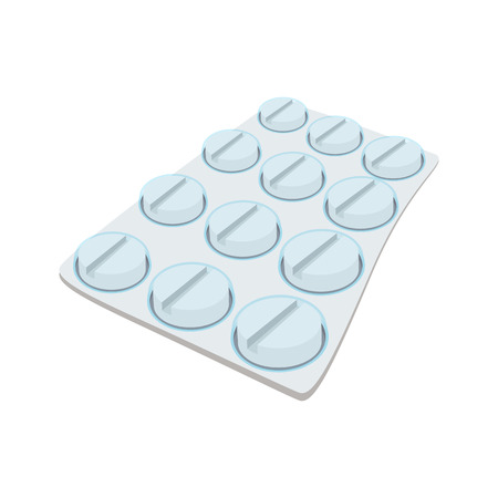 Round pills in a blister pack cartoon icon on a white backgroundのイラスト素材