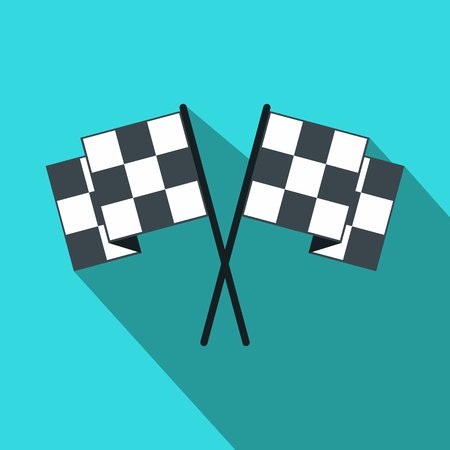 Finishing flags flat icon. Car racing black and white flags on a blue backgroundのイラスト素材
