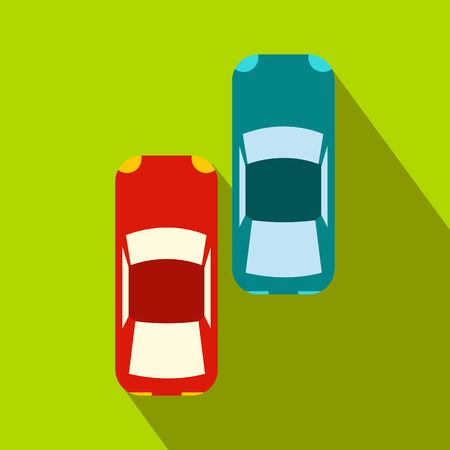 Two fast moving race cars flat icon. Car race symbol with long shadowのイラスト素材