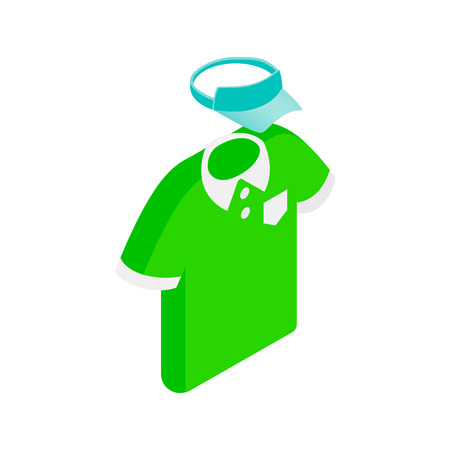 Green man polo shirt  and blue cap isometric 3d icon on a white backgroundのイラスト素材
