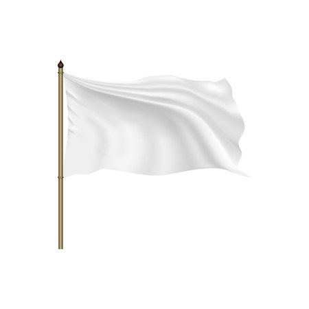 White flag waving on the wind on a white backgroundのイラスト素材