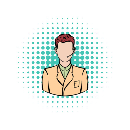 Man with headset comics icon on a white backgroundのイラスト素材