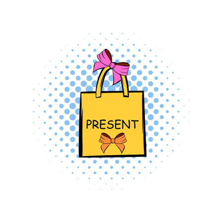 Paper bag with bows comics icon on a white backgroundのイラスト素材