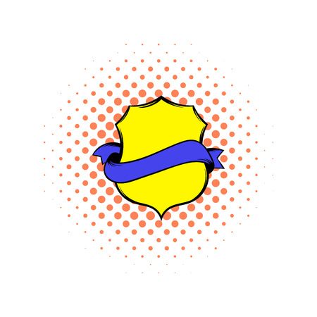 Medieval coat comics icon. Shield with ribbon isolated on a white backgroundのイラスト素材