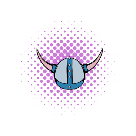 Viking helmet with horns comics icon. Single blue illustration isolated on a whiteのイラスト素材