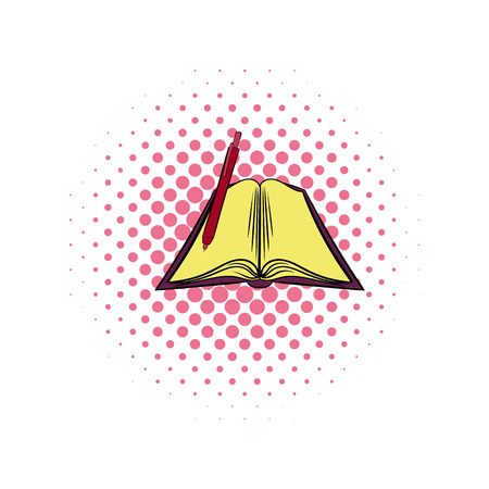 Open textbook with pen comics icon. Book illustration isolated on a whiteのイラスト素材