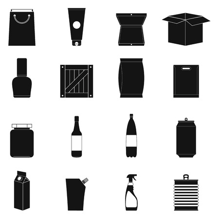 Packaging black simple icons set isolated on white backgroundのイラスト素材