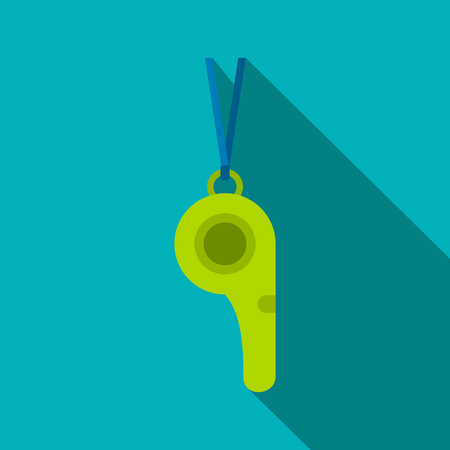 Green sport whistle flat icon on a blue backgroundのイラスト素材