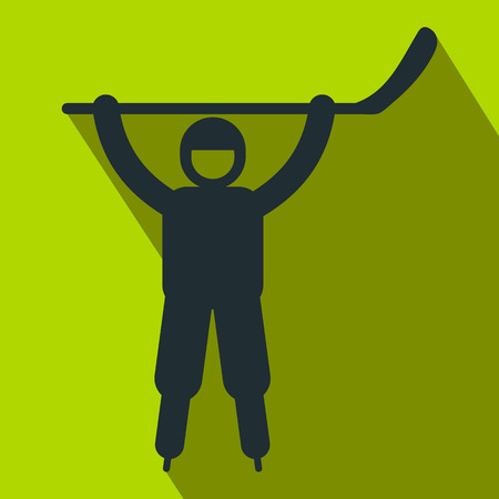 Happy hockey player flat icon for web, mobile and infographics. Winning teamのイラスト素材