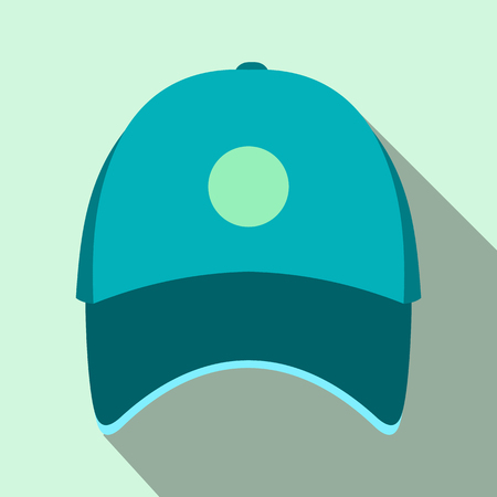 Blue baseball hat flat icon on a light blue backgroundのイラスト素材