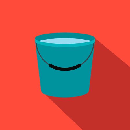 Bucket full of water flat icon on a red backgroundのイラスト素材