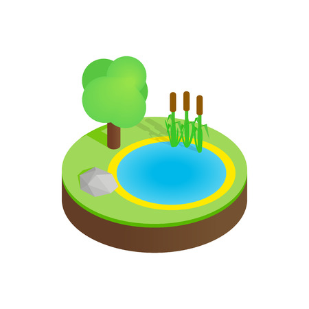 Pond in a summer forest isometric 3d icon on a white backgroundのイラスト素材