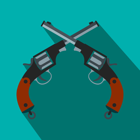 Crossed revolvers flat icon on a white backgroundのイラスト素材