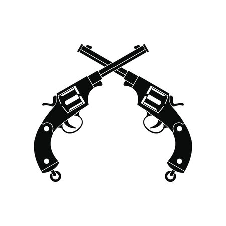 Crossed revolvers black simple icon isolated on white backgroundのイラスト素材