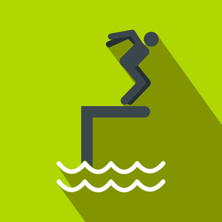 Jumping in a pool flat icon on a green backgroundのイラスト素材