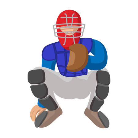 Baseball catcher cartoon icon. Baseball player isolated on white backgroundのイラスト素材