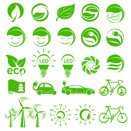 Ecology simple icons set isolated on white backgroundのイラスト素材