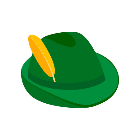 Green hat with a feather isometric 3d icon on a white backgroundのイラスト素材