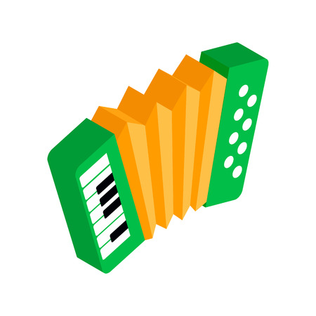 Green accordion with yellow bellows isometric 3d icon on a white backgroundのイラスト素材