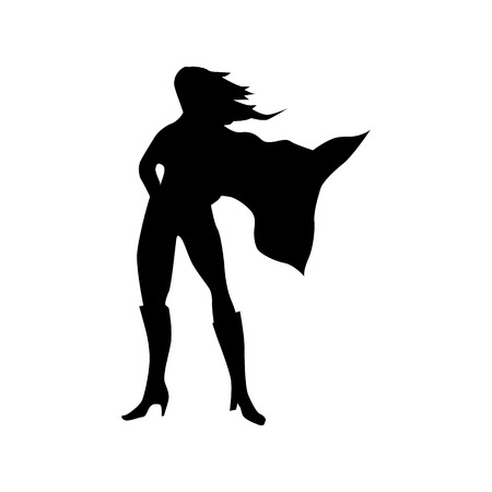 Superhero woman silhouette isolated on white backgroundのイラスト素材