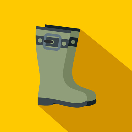 Rubber boots flat icon on a yellow backgroundのイラスト素材