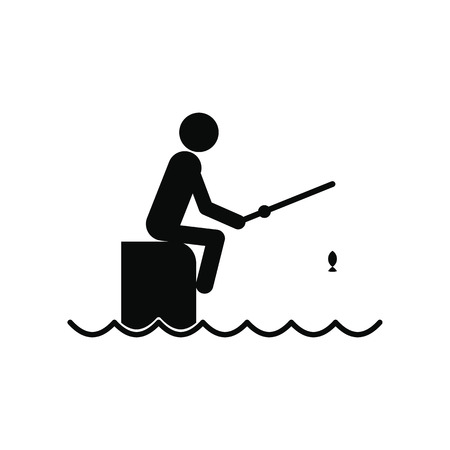 Fisherman sitting on pier with rod black simple iconのイラスト素材