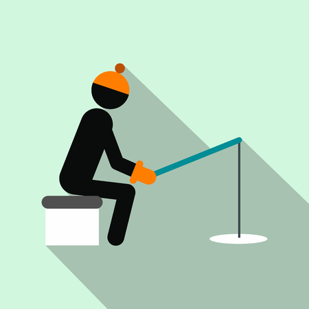 Winter fishing flat icon on a light blue backgroundのイラスト素材